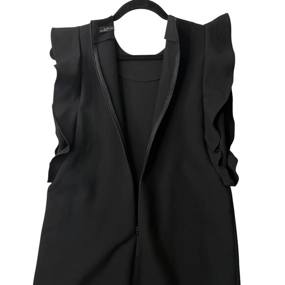 ZARA WOMAN Black Flutter Sleeve Shift Dress M Mini Minimalist Modern Chic - Picture 6 of 11